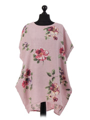 Italian Linen Floral Baggy Top - Baby Pink