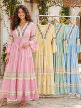 Boho Embroidered Lace Detail Maxi Dress - Pack of 4 - Colours Pink, Mint, Yellow, Sky Blue