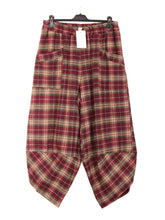 Italian Brushed Cotton Plaid Harem Trousers - Wine
