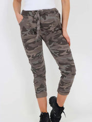 Italian Camouflage Print Magic Pants - Mocha