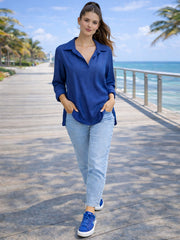 Italian Collard Neck Chambray Blouse - Denim