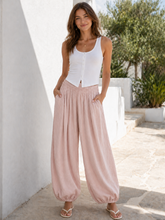 Italian Crinkle Fabric Elasticated Waist Harem Trousers - Baby Pink