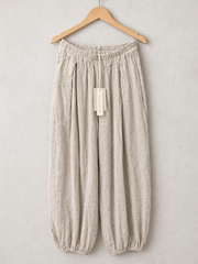 Italian Crinkle Fabric Elasticated Waist Harem Trousers - Beige