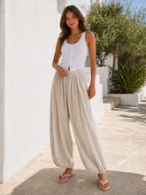 Italian Crinkle Fabric Elasticated Waist Harem Trousers - Beige