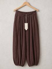 Italian Crinkle Fabric Elasticated Waist Harem Trousers - Chocolate