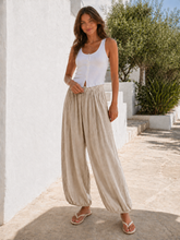 Italian Crinkle Fabric Elasticated Waist Harem Trousers - Mocha