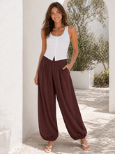 Italian Crinkle Fabric Elasticated Waist Harem Trousers - Plum