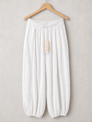 Italian Crinkle Fabric Elasticated Waist Harem Trousers - White