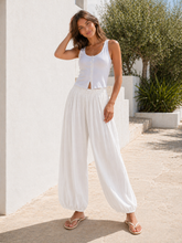 Italian Crinkle Fabric Elasticated Waist Harem Trousers - White