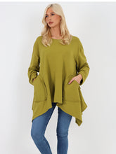 Italian Diagonal Pockets Cotton Tunic Top - Mustard