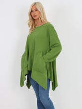 Italian Diagonal Pockets Cotton Tunic Top - Olive