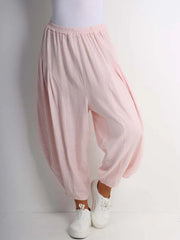 Italian Relaxed Fit Harem Linen Pants - Baby Pink