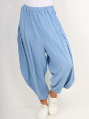 Italian Relaxed Fit Harem Linen Pants - Denim