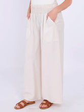 Italian Smocked Elasticated Waist Plain Palazzo Trousers - Beige