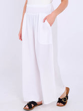 Italian Smocked Elasticated Waist Plain Palazzo Trousers - White