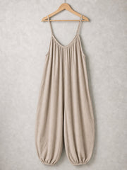 Italian Strappy Harem Style Jumpsuit With Side Pockets - Mocha