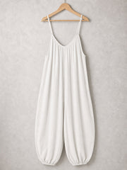 Italian Strappy Harem Style Jumpsuit With Side Pockets - White