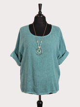Italian Vintage Dye Linen Blend Top with Necklace - Mint