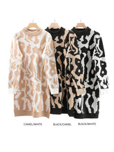Italian Wool Mix Animal Printed Knitted Jumper Dress - Camel/White