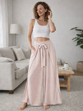 Italian Wrap Front & Split Hem Wide Leg Trousers With Tie Waist - Baby Pink