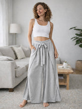 Italian Wrap Front & Split Hem Wide Leg Trousers With Tie Waist - Grey