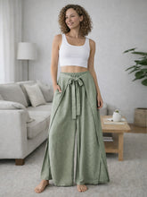 Italian Wrap Front & Split Hem Wide Leg Trousers With Tie Waist - Khaki