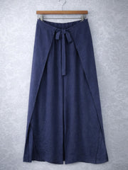 Italian Wrap Front & Split Hem Wide Leg Trousers With Tie Waist - Navy
