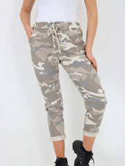 Italian Camouflage Print Magic Pants - Beige