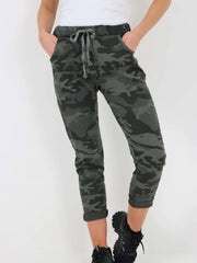 Italian Camouflage Print Magic Pants - Khaki