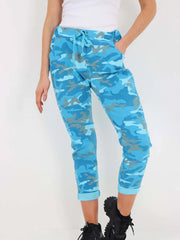 Italian Camouflage Print Magic Pants - Turquoise