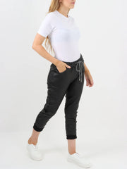 Italian Wet Look Stretch Magic Trousers - Black