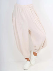 Italian Relaxed Fit Harem Linen Pants - Beige
