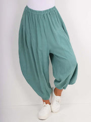 Italian Relaxed Fit Harem Linen Pants - Mint