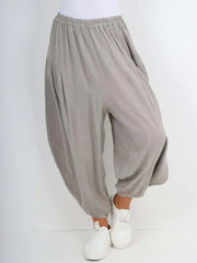 Italian Relaxed Fit Harem Linen Pants - Mocha