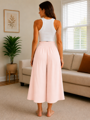 Italian Smocked Waist Culottes Trousers - Baby Pink
