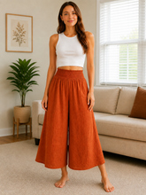 Italian Smocked Waist Culottes Trousers - Rust