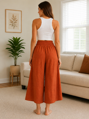 Italian Smocked Waist Culottes Trousers - Rust