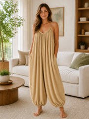 Italian Strappy Harem Style Jumpsuit With Side Pockets - Camel