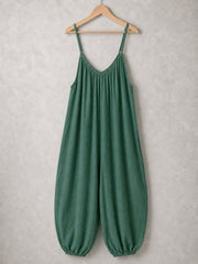 Italian Strappy Harem Style Jumpsuit With Side Pockets - Hunter Green