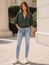 Made In Italy Wrap-front Flowy Cropped Batwing Top With Elastic Hem - Hunter Green
