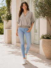 Made In Italy Wrap-front Flowy Cropped Batwing Top With Elastic Hem - Mocha