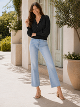 Made In Italy Wrap-front Flowy Cropped Top With Elastic Hem - Black