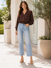 Made In Italy Wrap-front Flowy Cropped Top With Elastic Hem - Chocolate