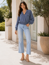 Made In Italy Wrap-front Flowy Cropped Top With Elastic Hem - Denim