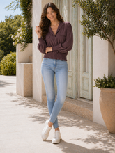 Made In Italy Wrap-front Flowy Cropped Top With Elastic Hem - Plum