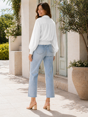 Made In Italy Wrap-front Flowy Cropped Top With Elastic Hem - White