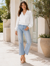 Made In Italy Wrap-front Flowy Cropped Top With Elastic Hem - White