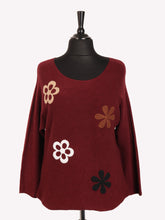 Italian Embossed Flower Soft Knit Jumper - Wine