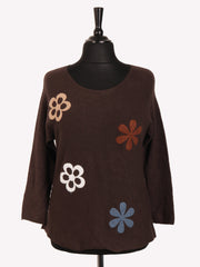 Italian Embossed Flower Soft Knit Jumper - Chocolate