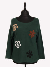Italian Embossed Flower Soft Knit Jumper - Hunter Green